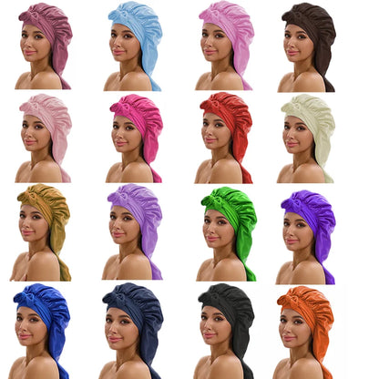 Women Long Tail Satin Hair Bonnet, Color Elastic Band Hair Care Hat, Bonnet for Hair Treatment Bonnet Satin Bonnet