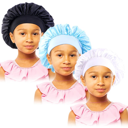 3pcs/lot Baby Stertchy Band Stain Bonnet Silk Wide Band Sleeping Cap Kids Turban Night Hat Care Beanie Silky Solid Color Turban