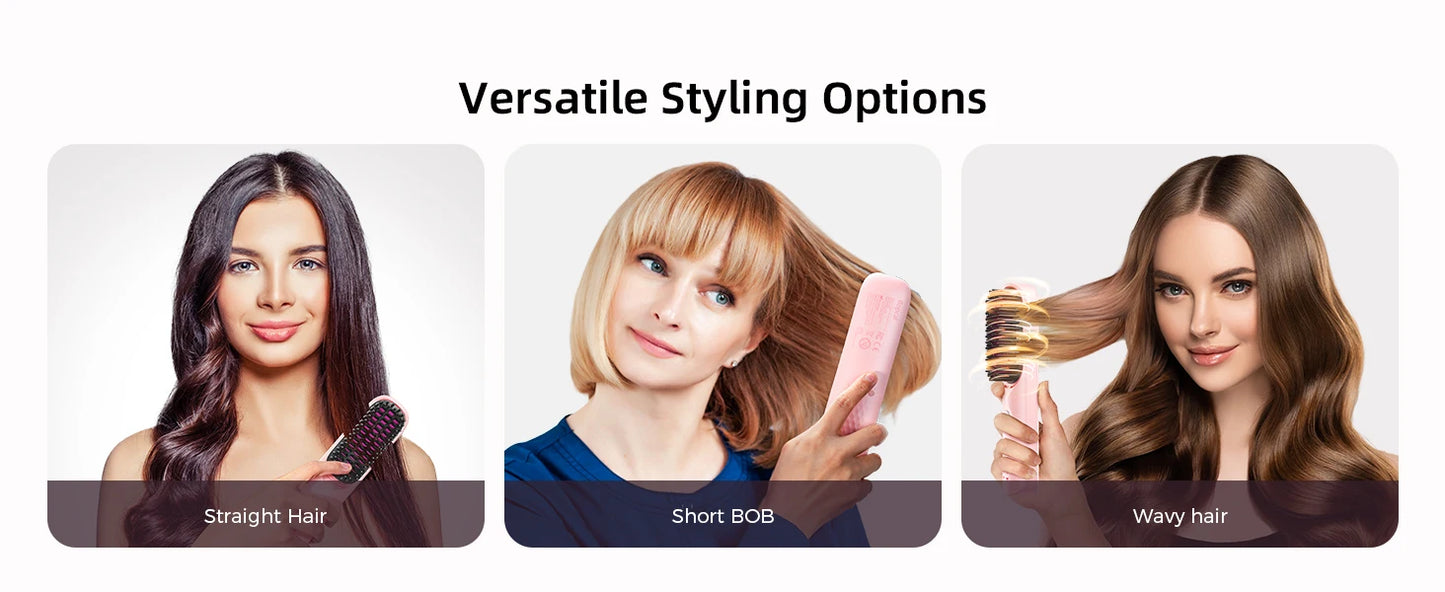 Cordless Hair Straightener Brush 450°F Adjustable Temp 30s Fast Heating 10000mAh Travel Wireless Straightening Comb Adult Kids