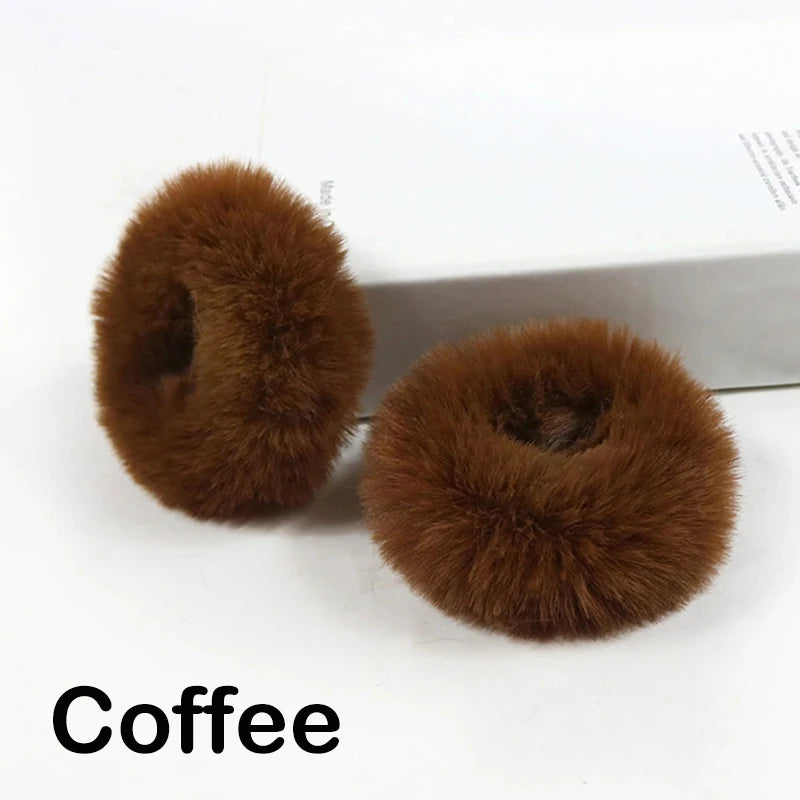 2Pcs Baby Girls Plush Elastic Hair Bands Small Rubber Band Hair Rings For Children Furry Scrunchies Hair Ties Hair Accessories