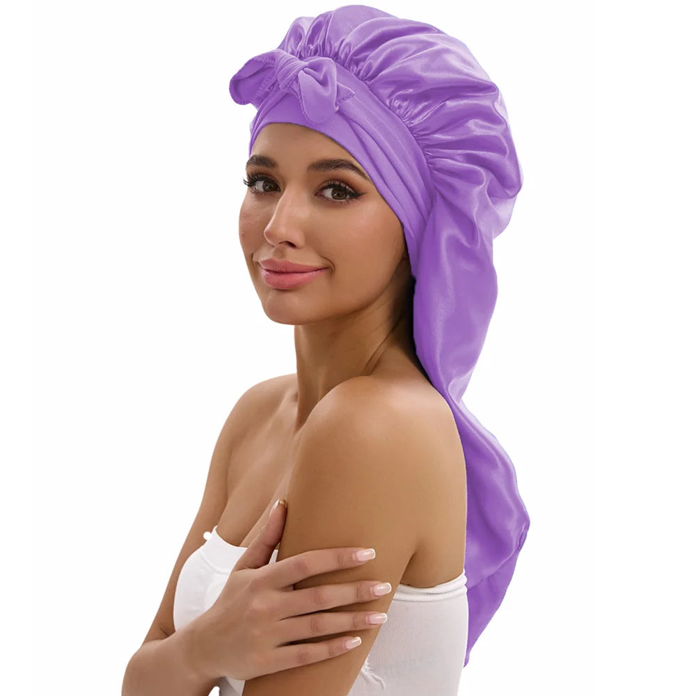 Women Long Tail Satin Hair Bonnet, Color Elastic Band Hair Care Hat, Bonnet for Hair Treatment Bonnet Satin Bonnet