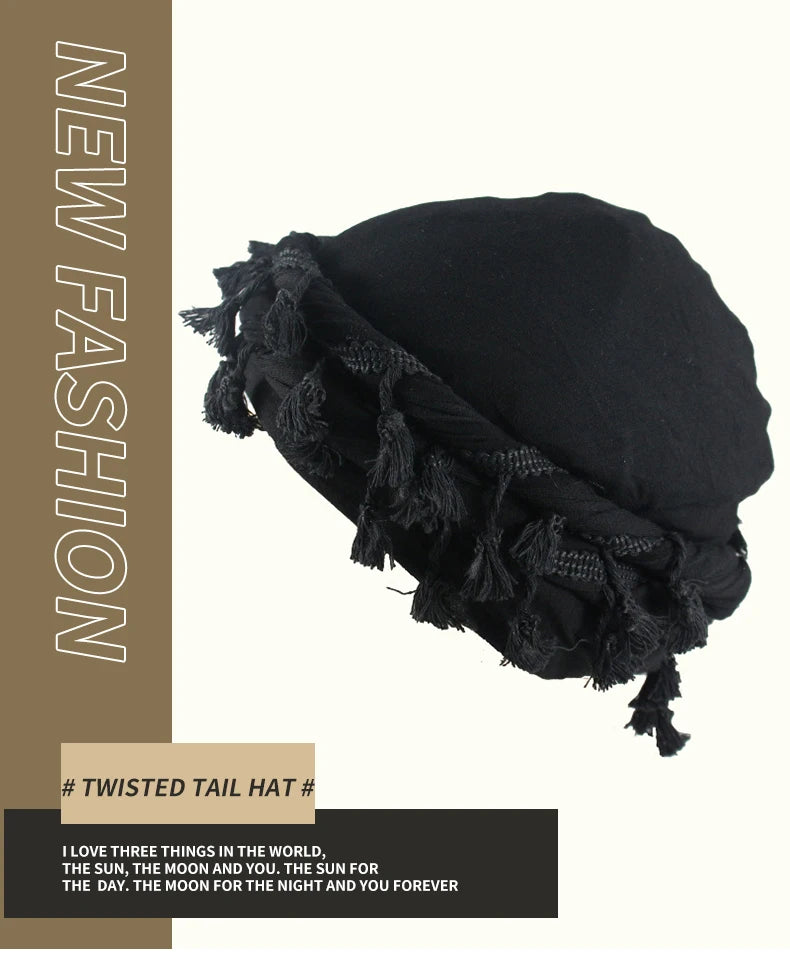 Men Braid Hat Turban Durag Wave Cap Halo Lined Hat for Men Women Head Wraps Cap with Tassel Elastic Pre Tie Waves Braids Cap