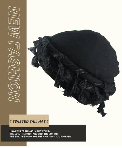 Men Braid Hat Turban Durag Wave Cap Halo Lined Hat for Men Women Head Wraps Cap with Tassel Elastic Pre Tie Waves Braids Cap