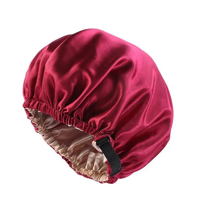 Adjustable Double Layer Satin Bonnet Nightcap Doubleside Women Round Shower Caps Night Sleep Soft Smooth Hat Solid Black Lining
