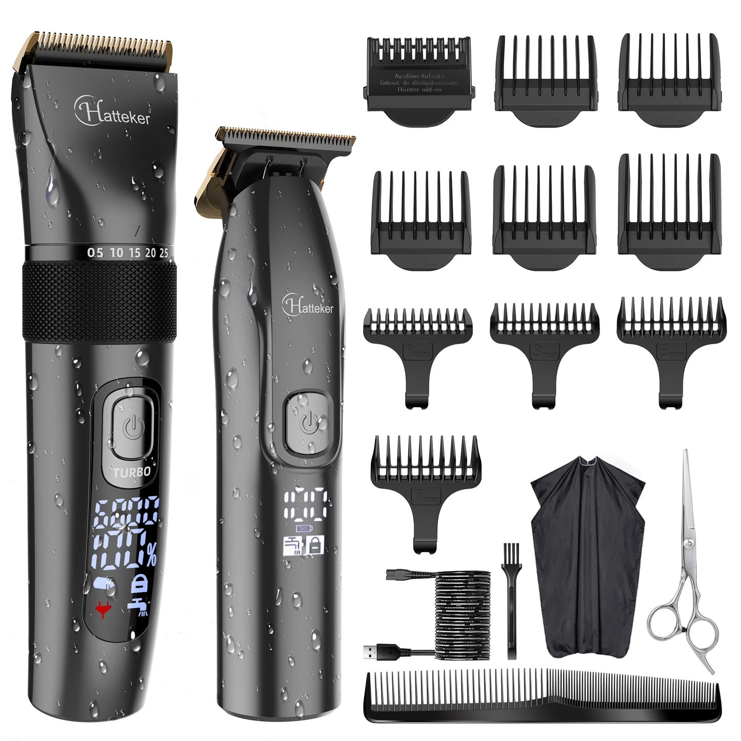 Hatteker Men's Hair Clipper Set 2 Rechargeable Electric Shaver Body Hair Trimmer Professional Hair Cutting Machine for Men
