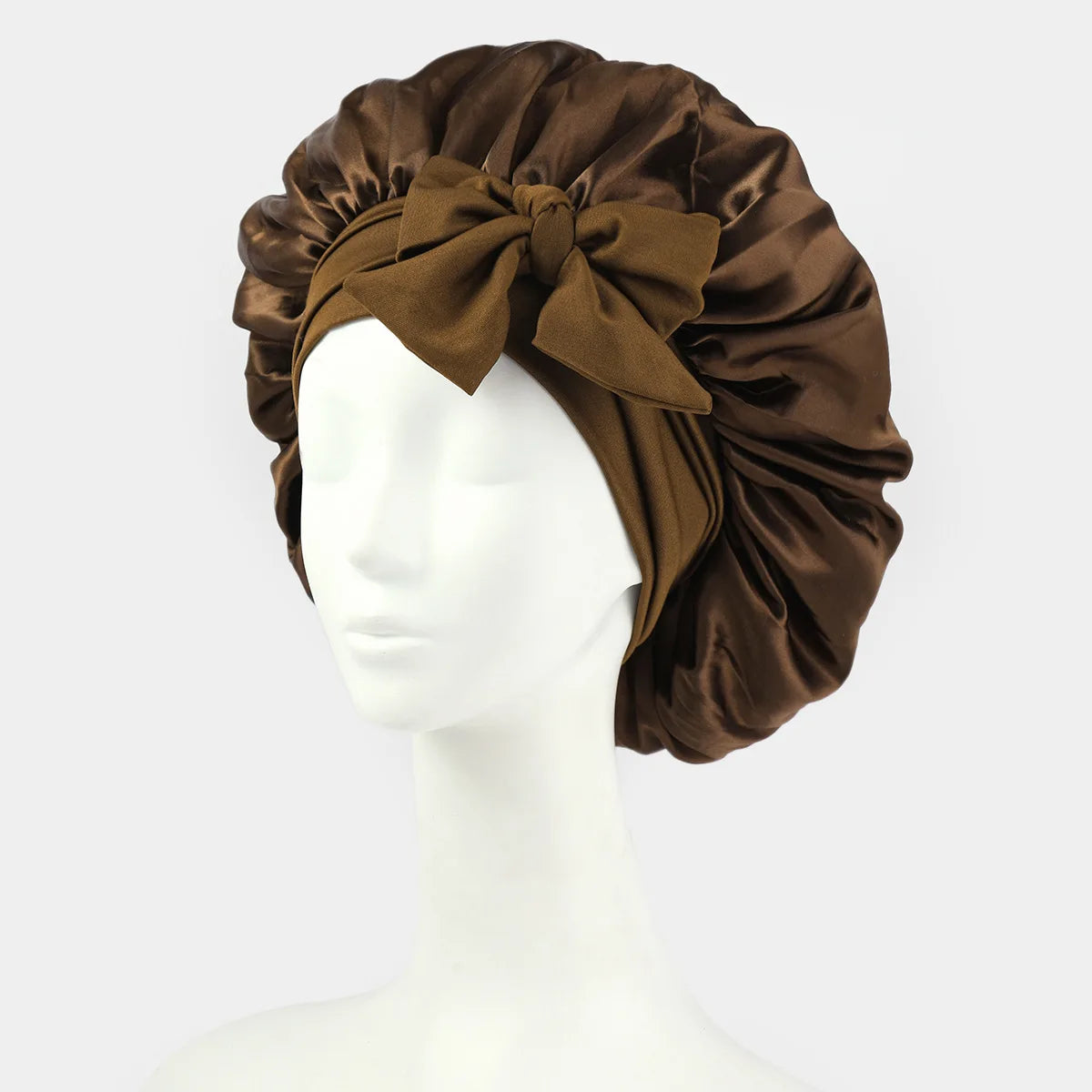 Satin Shower Cap For Women Solid Wide Band Stretch Head Tie Silky Bonnet Edge Wrap Nightcap Hair Care Sleeping Cap Head Cover