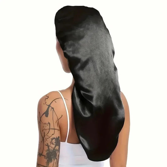 1Pc Simulated Silk Sleeping Hat Curly Hair Oversized Hat Braided Satin Hat Women's Silk Long Barrel Elastic Hairband Hat
