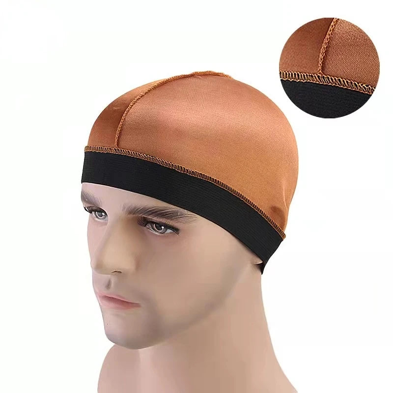 Silky Dome Cap For Making Wigs Men Satin Elastic Band Bandanas Bottom Cap Spandex Cooling Cap Silk Based Beanie Bonnet  Wave Cap
