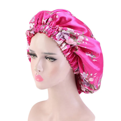Extra Large Satin Lined Bonnet Women Big Size Beauty Print Satin Silk Bonnet Sleep Night Cap Head Cover Bonnet Hat Wholesale