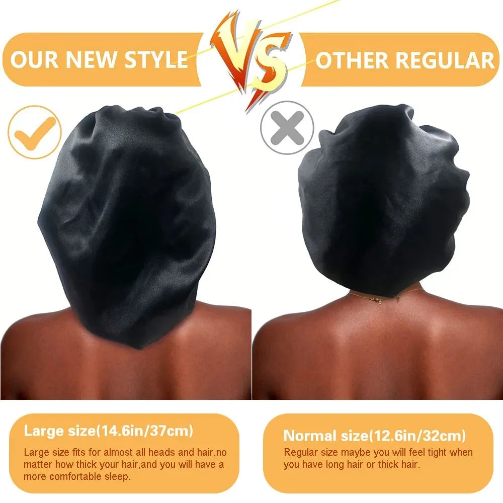Women's Satin Solid Bonnets Wide-brimmed Night Sleeping Bathing Hat Unisex Head Wrap Elastic Band Cap Hair Care Bonnet