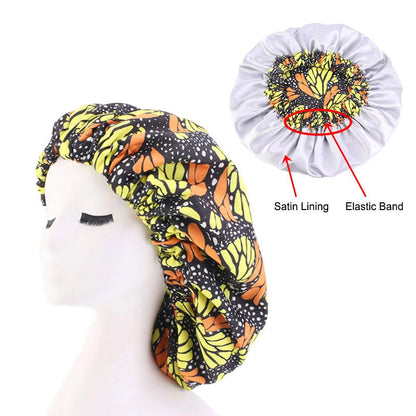 Extra Large Satin Lined Bonnet Women Big Size Beauty Print Satin Silk Bonnet Sleep Night Cap Head Cover Bonnet Hat Wholesale