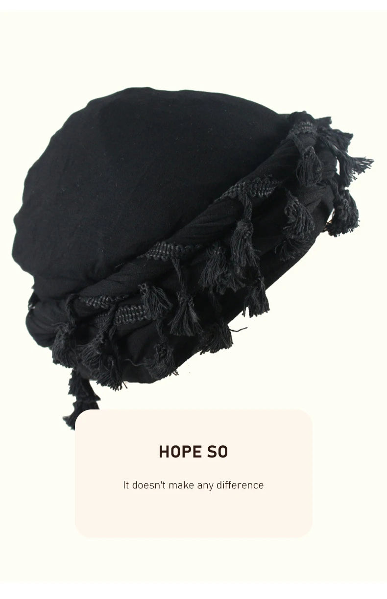 Men Braid Hat Turban Durag Wave Cap Halo Lined Hat for Men Women Head Wraps Cap with Tassel Elastic Pre Tie Waves Braids Cap