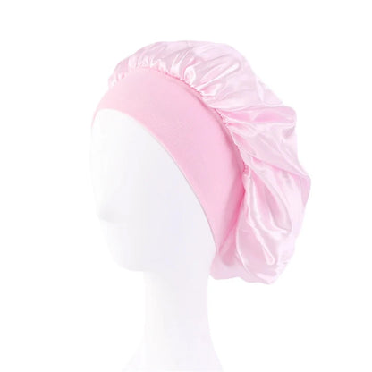 Women Satin Bonnet Hair Bonnet for Sleeping Hair Care Silk Bonnets Solid Wide-brimmed Sleeping Hat with Elastic Soft Band