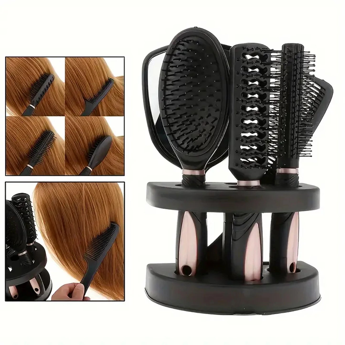 5-Pack Comb Brush Set Professional Massage Comb Cosmetic Hair Styling Tool Set With Mirror Hair Brush Holder