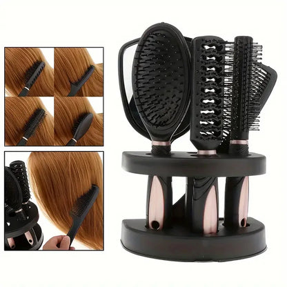 5-Pack Comb Brush Set Professional Massage Comb Cosmetic Hair Styling Tool Set With Mirror Hair Brush Holder