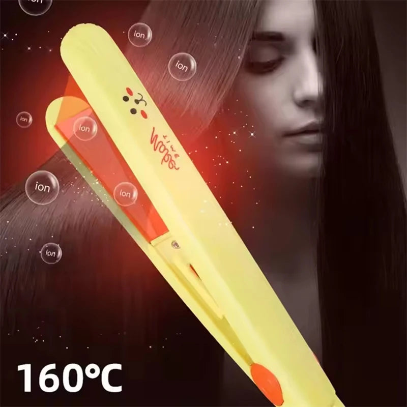 2 in 1 Cartoon Portable Traveling Bangs Hair Splint Heating Curler Ceramic Plate Ionic Mini Flat Iron Hair Straightener