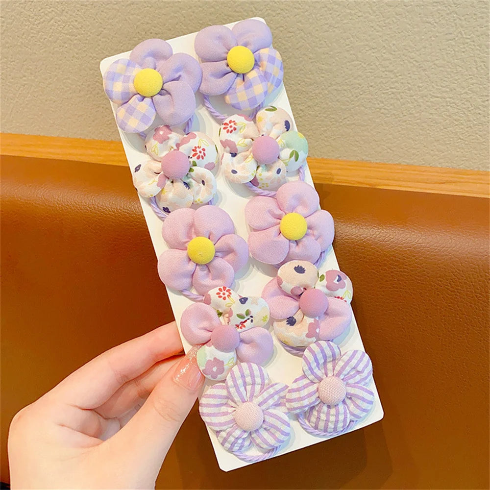 10pcs/Set Colorful Flower Hair Ties Elastics Ponytail Holders Rubber Band Baby Hair Accessories For Toddlers Kids Teens Girls