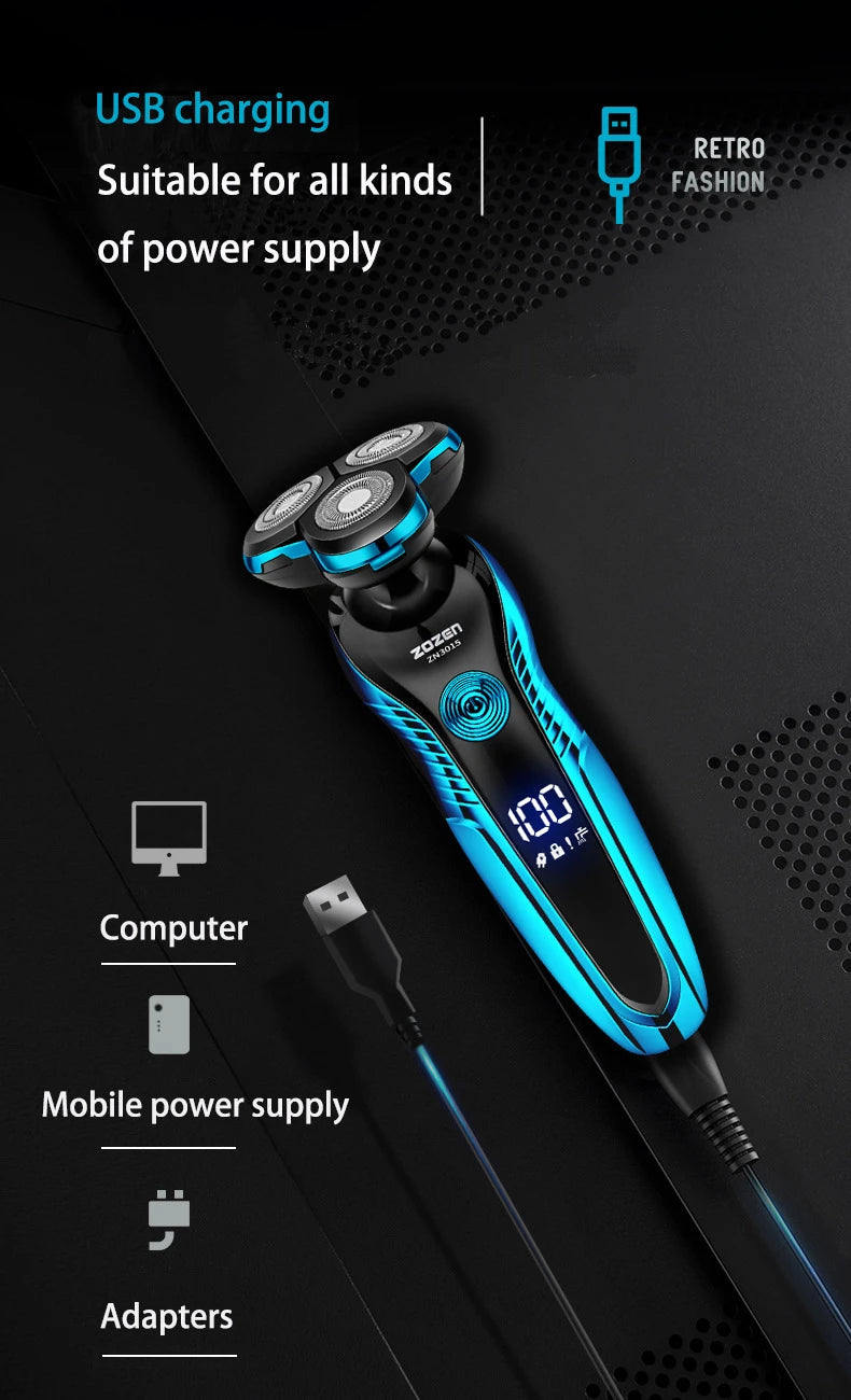 ZOZEN Electric Shaver Washable Rechargeable Electric Razor Shaving Machine for Men Body Hair Beard Trimmer Wet-Dry Use Washable