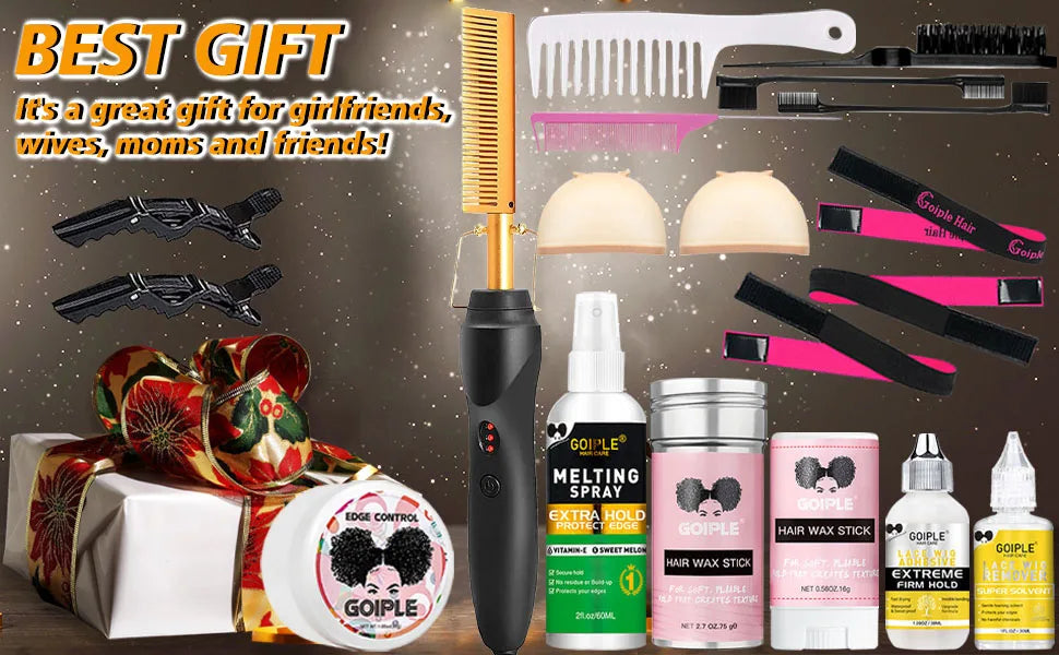 GOIPLE Electrical Heat Hair Straightener Hot Pressing Brush Styling Tool for Lace Front Wig Glue Hair Wax Stick Melting Spray