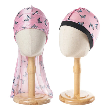 Unisex 2PCS/Set Printed Wave Caps With Durag for Men Women Head Wrap Beanie Turban Cap Headwrap Bonnet Hair Accessories Bandanas