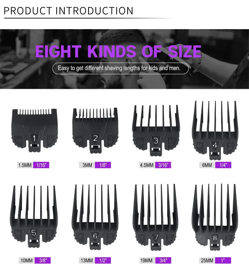 8Pcs/Set Professional Hair Cutting Guide Comb Clipper Limit Comb Trimmer Cutting Styling Tools Attachment Compatible 1.5mm-25mm