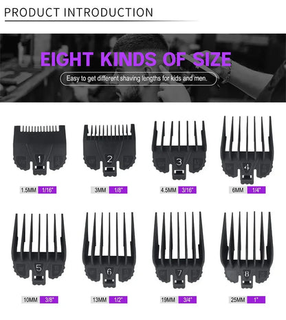 8Pcs/Set Professional Hair Cutting Guide Comb Clipper Limit Comb Trimmer Cutting Styling Tools Attachment Compatible 1.5mm-25mm