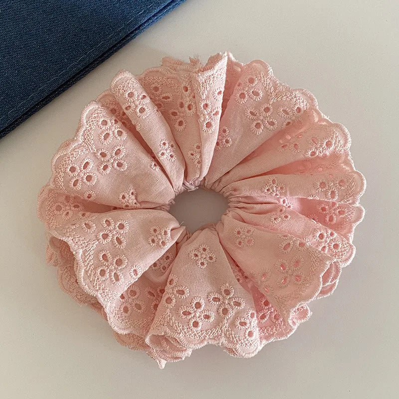 Oversized Lace Scrunchies for Women Elastic Hair Bands Ponytail Holders Tie Solid Hair Hoop Rubber Bands Women Hair Accessories