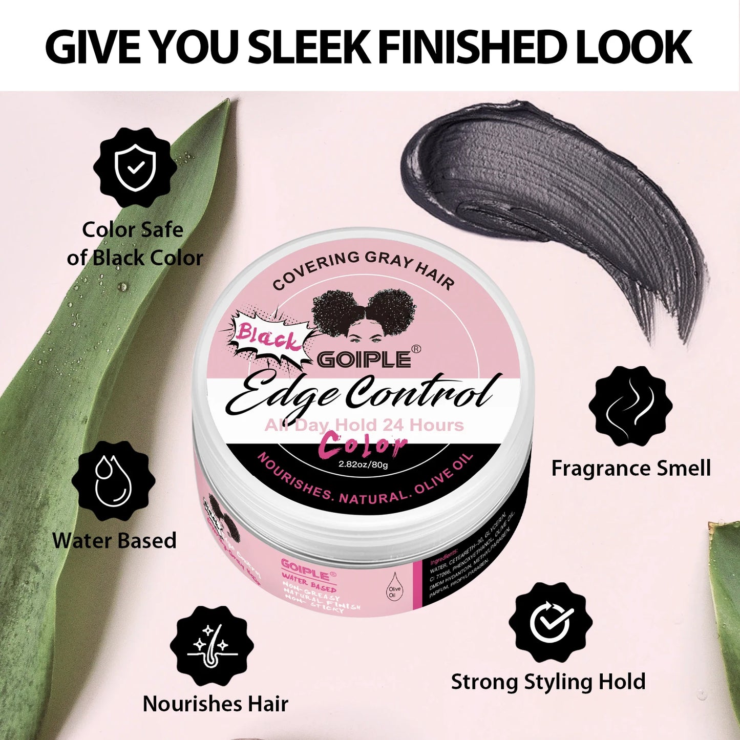 GOIPLE Edge Control Gel for Covering Gray Hair Filling In Thin Areas Black Styling Wax Strong Hold Broken Hair Finishing Pomade