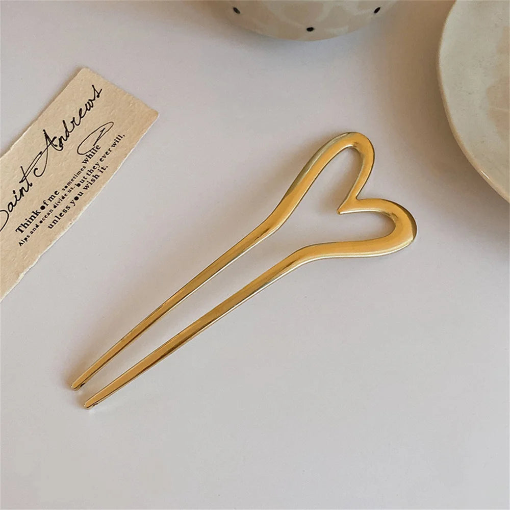 U-Shaped Hair Fork Elegant Golden Silver-color Alloy Long Thick Hair Updo Bun French Hairpin Stick Women Girls Hair Accessories