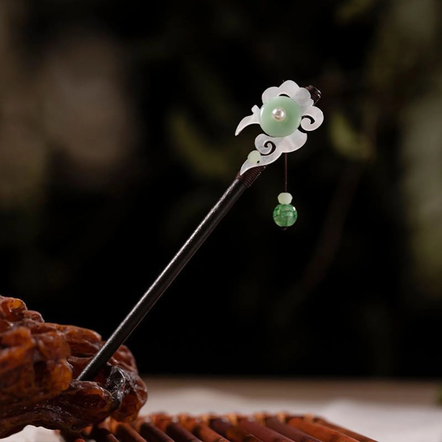 Vintage Chinese Style Wooden Hair Sticks for Women Girls Moon Tassel Hairpin Hair Clip Hanfu Headwear Jewelry Hair Accessories