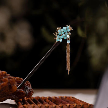 Vintage Chinese Style Wooden Hair Sticks for Women Girls Moon Tassel Hairpin Hair Clip Hanfu Headwear Jewelry Hair Accessories