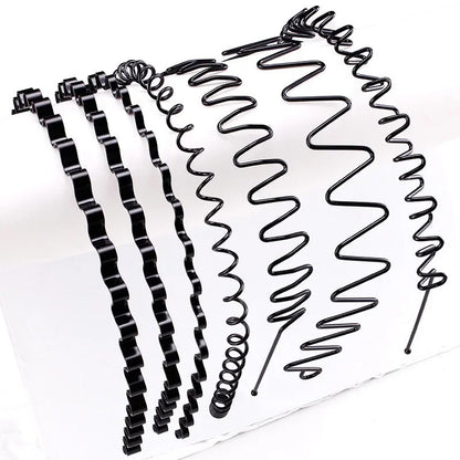 Unisex Black Elastic Non Slip Simple Metal Headbands For Men Women Wavy Hairband Spring Hair Hoop Fashion Hair Accessories