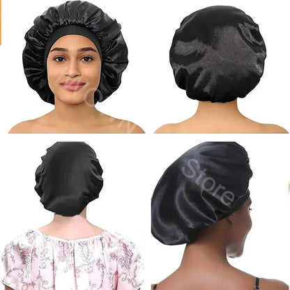 New Women's Satin Solid Wide-brimmed Sleeping Hat Unisex Head Wrap Elastic Band Cap Hair Care Bonnet Night Hat bonnet de nuit