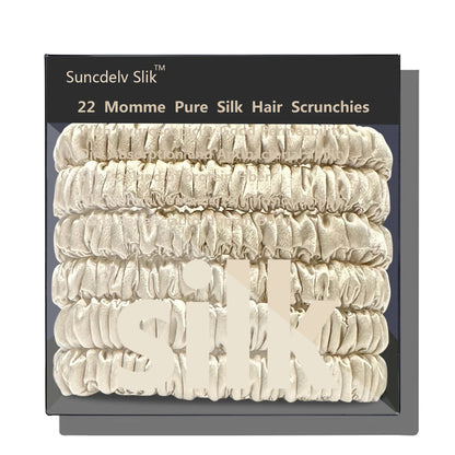 100% Pure Mulberry 6A Silk Hair Scrunchie Handmade Hairbands Women Girl Hair Accessories Pure Color Natural HairTies Box 6PCS