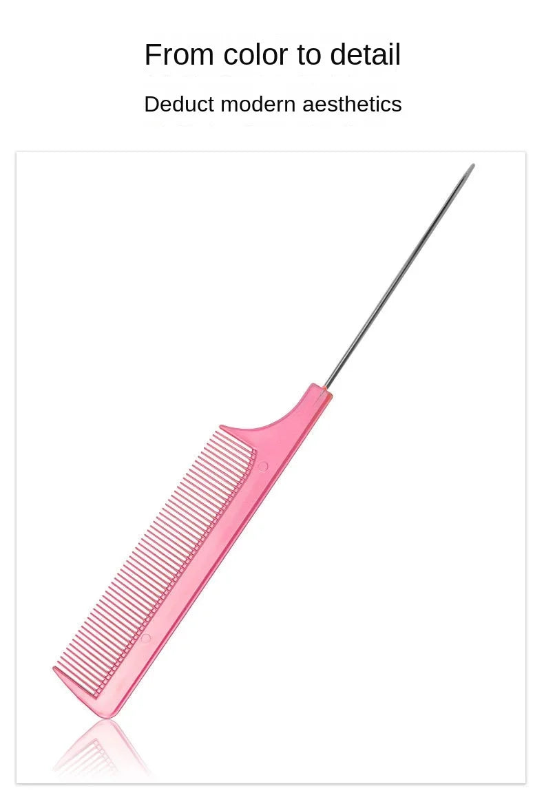 Solid Color Steel Needle Pointed Tail Comb Styling Comb Heat Resistant Anti-Static Tail Curved Parting Comb Barber Accessories