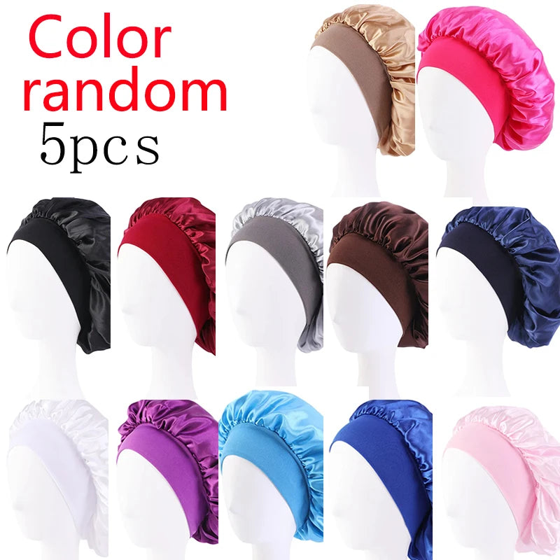 Women Satin Bonnet Hair Bonnet for Sleeping Hair Care Silk Bonnets Solid Wide-brimmed Sleeping Hat with Elastic Soft Band