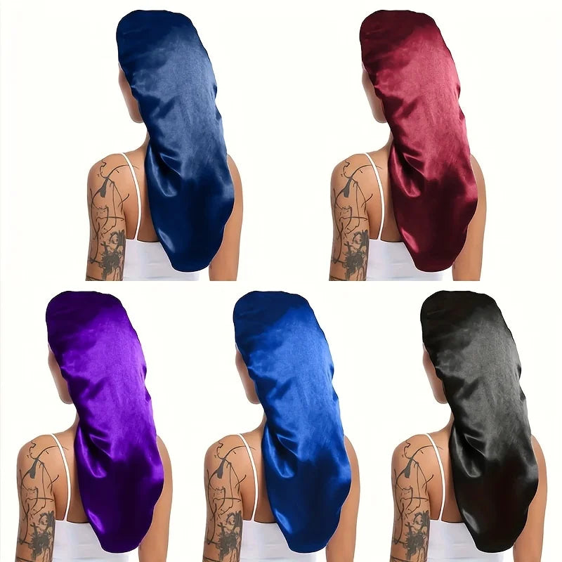 1Pc Simulated Silk Sleeping Hat Curly Hair Oversized Hat Braided Satin Hat Women's Silk Long Barrel Elastic Hairband Hat