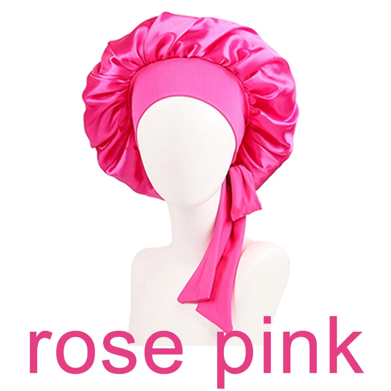 New Silk Bonnet for Sleeping Women Satin Bonnet Hair Bonnet night sleep cap scarf wrap for curly hair With Tie Band for Curly Gi