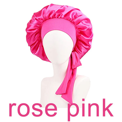 New Silk Bonnet for Sleeping Women Satin Bonnet Hair Bonnet night sleep cap scarf wrap for curly hair With Tie Band for Curly Gi