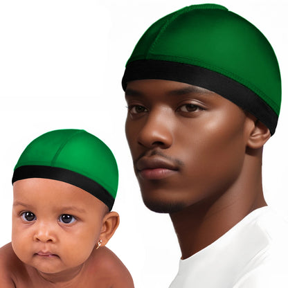 2024 Fashion 2PCS Adult and Kids Silky Dome Wave Cap Elastic Bandanas Hair Cover Chemo Cap Hair Accessories Child Cover Hat