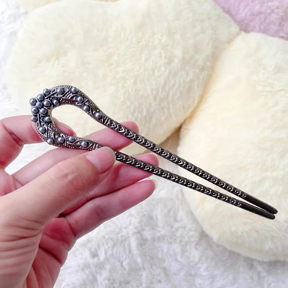 U자비녀 Pearl Flower Hairpin New Chinese Modern Simple Updo U-shaped Hairpin Hanfu Hair Accessory Hula Girl Hair Accessories 2025