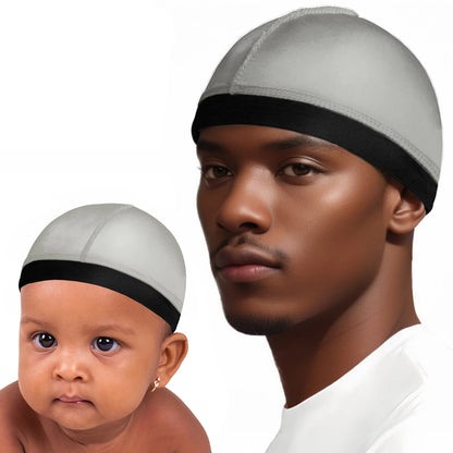 2024 Fashion 2PCS Adult and Kids Silky Dome Wave Cap Elastic Bandanas Hair Cover Chemo Cap Hair Accessories Child Cover Hat