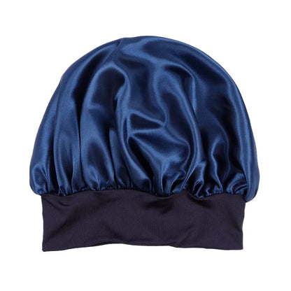 Women's Satin Solid Bonnets Wide-brimmed Night Sleeping Bathing Hat Unisex Head Wrap Elastic Band Cap Hair Care Bonnet