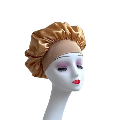 New Women's Satin Solid Wide-brimmed Sleeping Hat Unisex Head Wrap Elastic Band Cap Hair Care Bonnet Night Hat bonnet de nuit