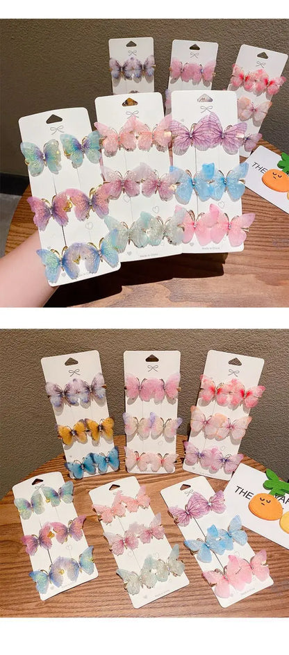 2/6Pcs Colorful Butterfly Hairpins Girl Hair Clips Barrettes Women Sweet Hair Ornament Rainbow Headwear Fashion Hair Accessories