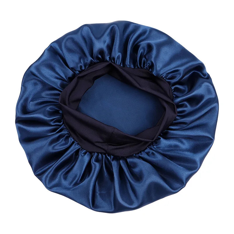 Women's Satin Solid Bonnets Wide-brimmed Night Sleeping Bathing Hat Unisex Head Wrap Elastic Band Cap Hair Care Bonnet