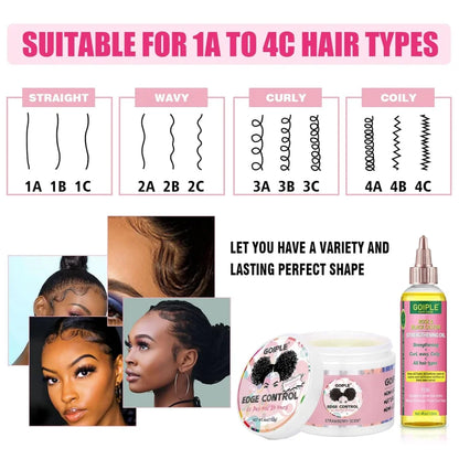 Rose & Black Castor Oil for Hair Growth Edge Control Wax Set No Flaking Black Hair Edge Styling Gel Smoother Braid Bonnet