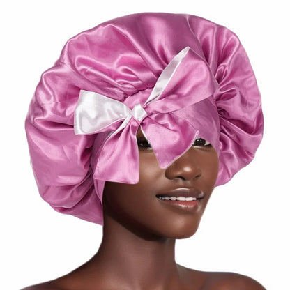 Double Layer Satin BonnetLarge Satin Bonnet Bonnet Hair Bonnet for Sleeping, Reusable Adjusting Hair Care Wrap Cap Sleep Caps Fo