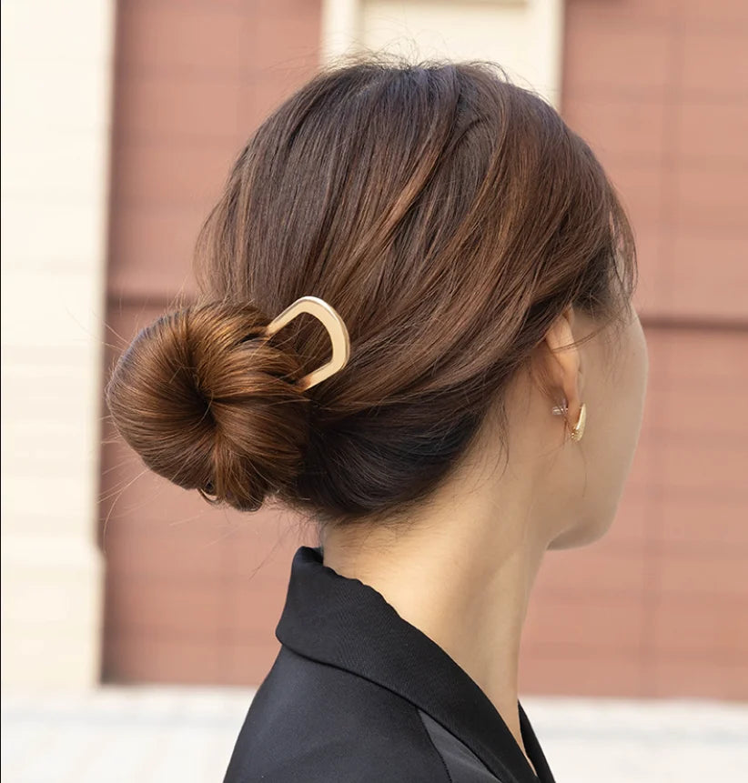 U-Shaped Hair Fork Elegant Golden Silver-color Alloy Long Thick Hair Updo Bun French Hairpin Stick Women Girls Hair Accessories
