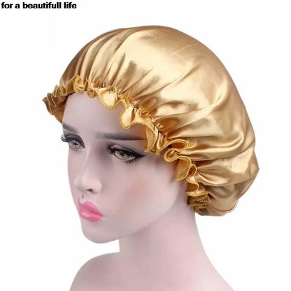 1pc New Fashion Women Satin Night Sleep Cap Hair Bonnet Hat Silk Head Cover Wide Elastic Band